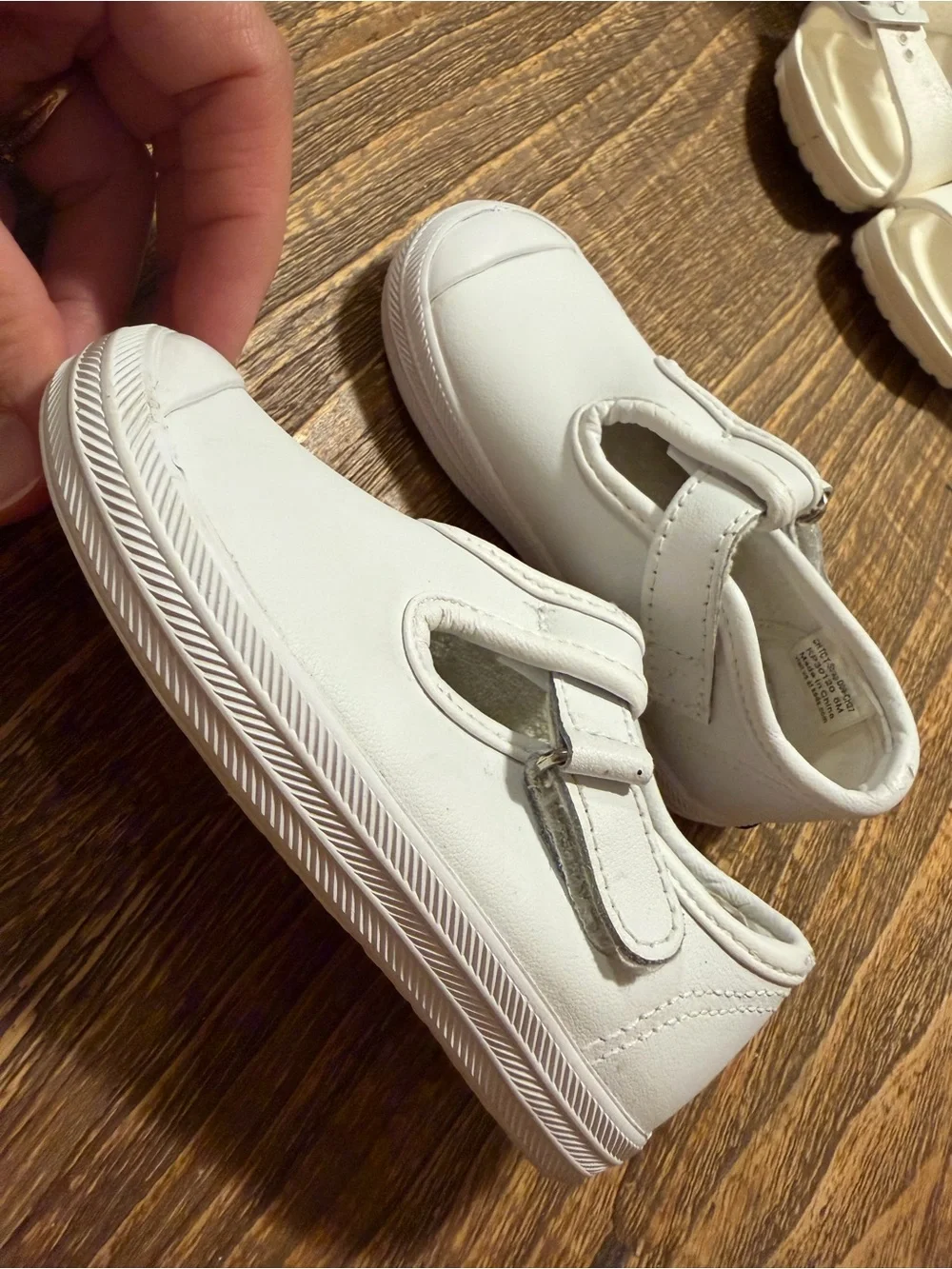Keds Kids White Leather T-Strap Sneakers